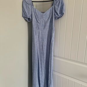 & Other Stories Blue Printed Midi Sundress with Puff Sleeves